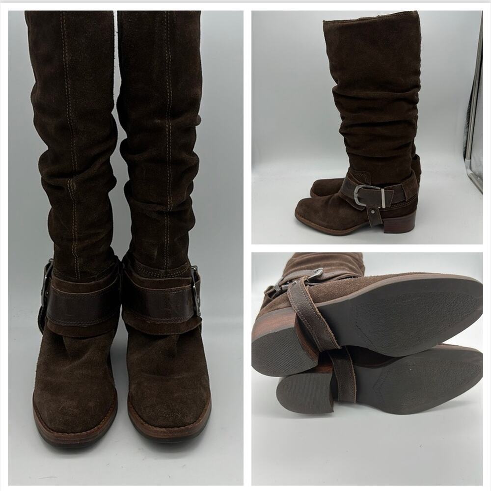Matisse suede tall riding cowboy boots buckle tan 7M